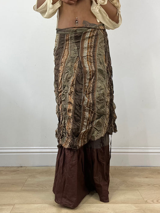 vintage edit thirty-four | medium brown layered maxi skirt