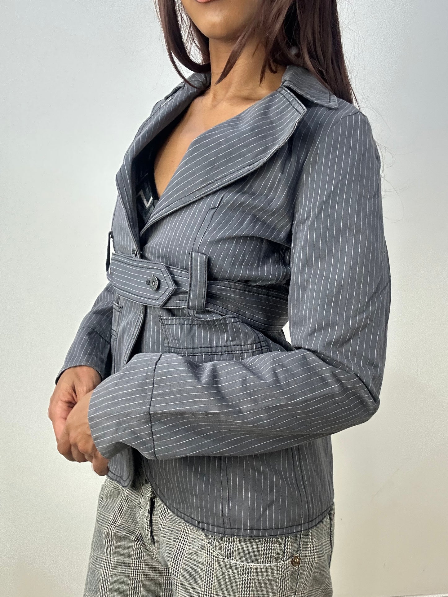vintage edit thirty-three | small grey diesel pinstripe blazer jacket
