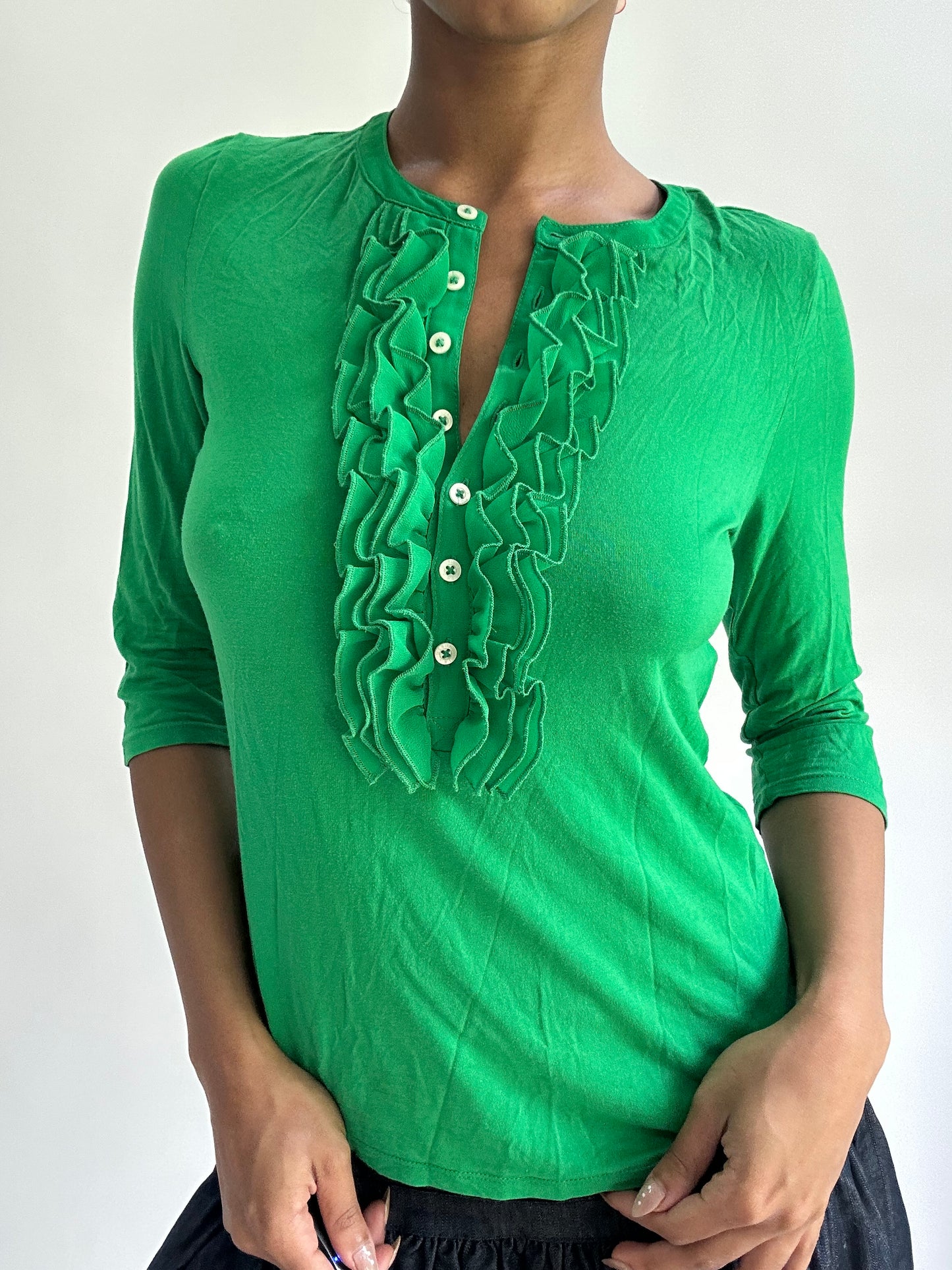 BEST PICKS | small green ralph lauren button up 3/4 length top