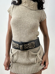 BEST PICKS | black belt with faux fur leopard print buckle