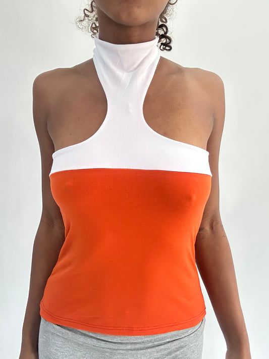 ‼️ | small orange high neck top  white panel detail