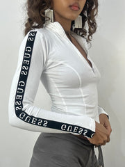 athleisure edit | small white guess zip up long sleeve top