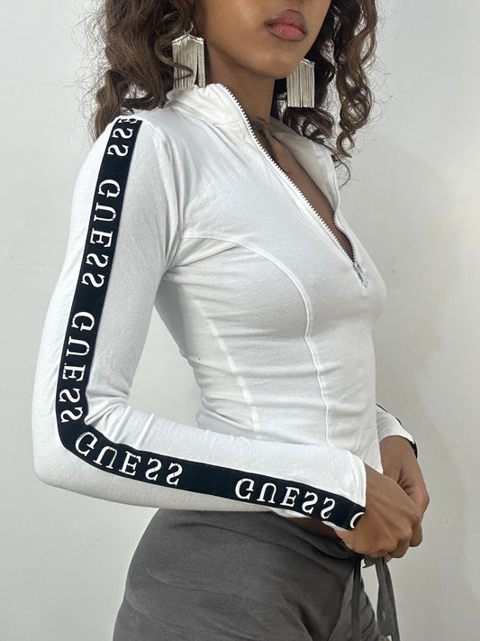 athleisure edit | small white guess zip up long sleeve top