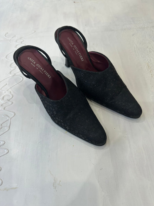 romantic grunge edit | ⭐️UK3 black heeled glittery mules