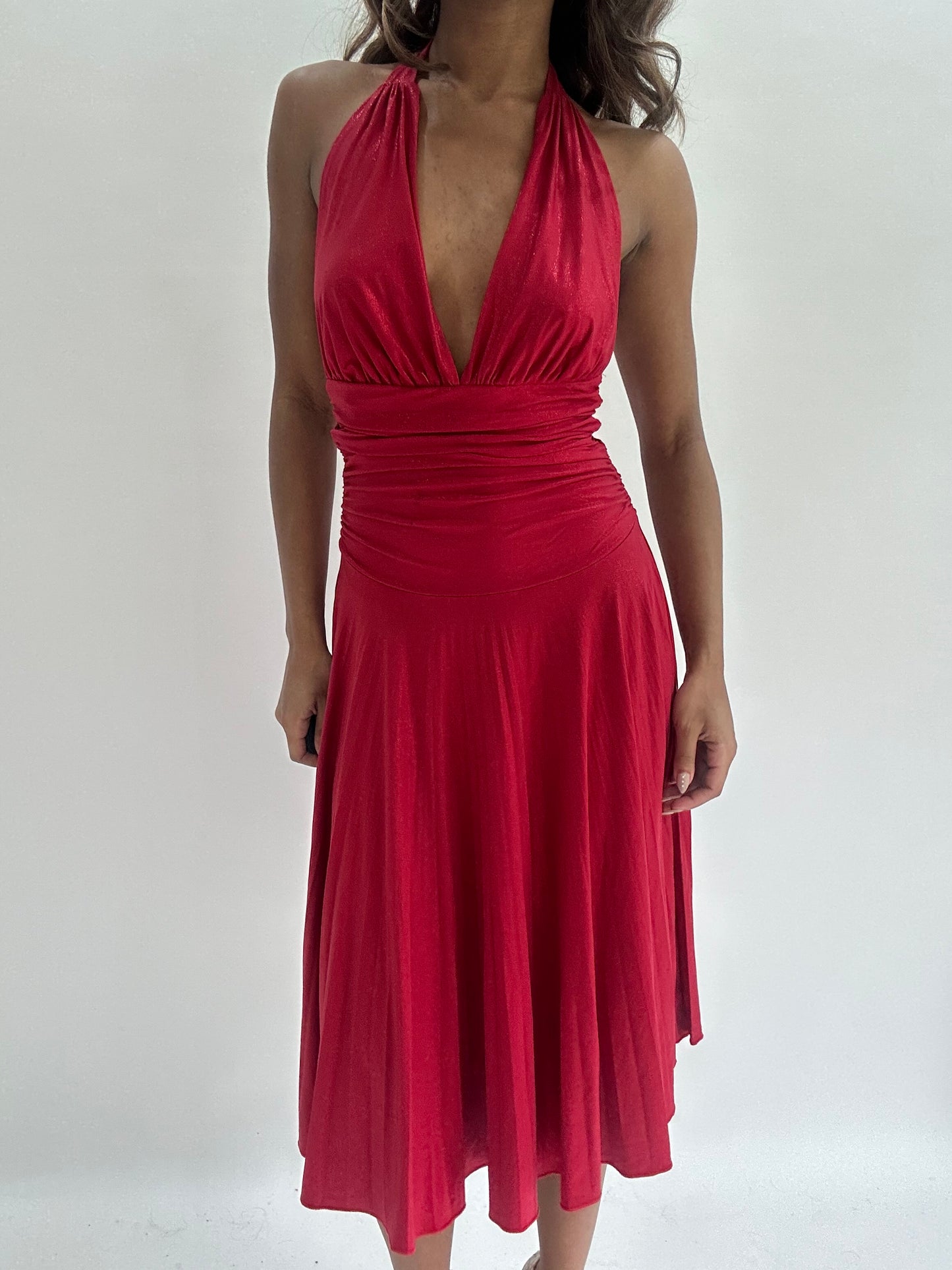 wedding guest drop | extra small/small red halterneck midi dress