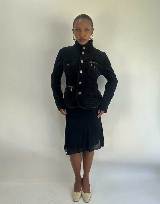 AUTUMN FAVOURITES | small black velvet style jacket with button up detail