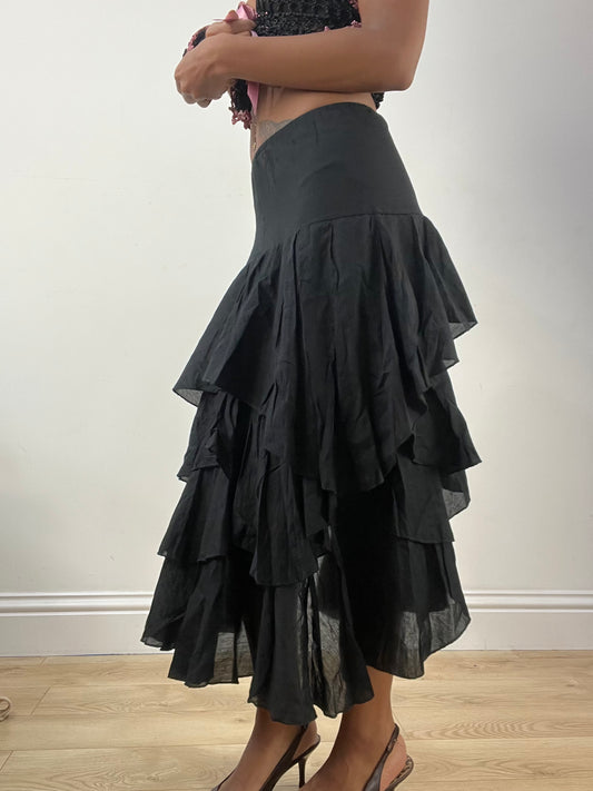 BEST PICKS | small black tiered maxi skirt with asymmetric hem