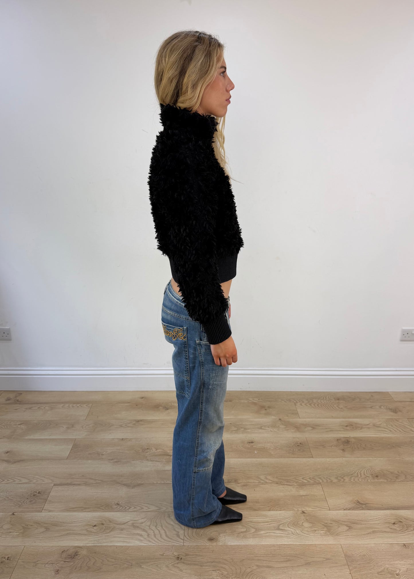 medium black fluffy bomber jacket