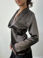 romantic grunge edit | small brown satin style long sleeve top