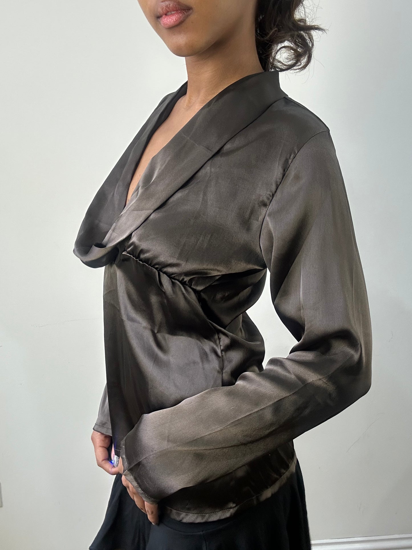 romantic grunge edit | small brown satin style long sleeve top