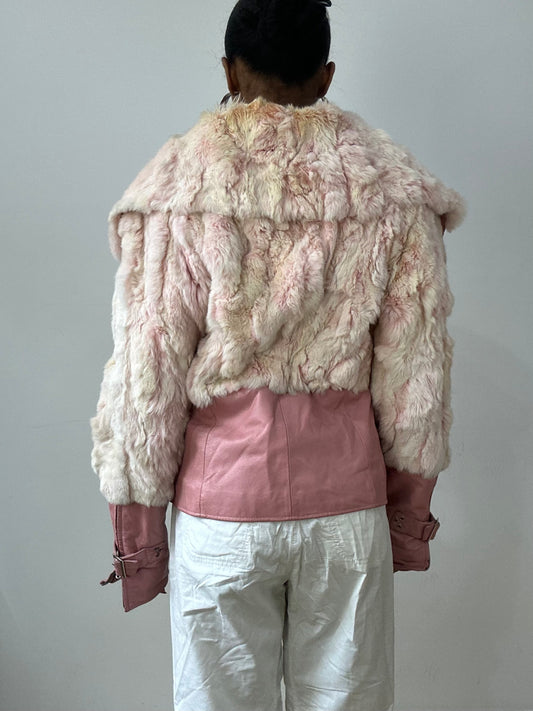 vintage edit thirty-two | medium pink faux fur and leather jacket