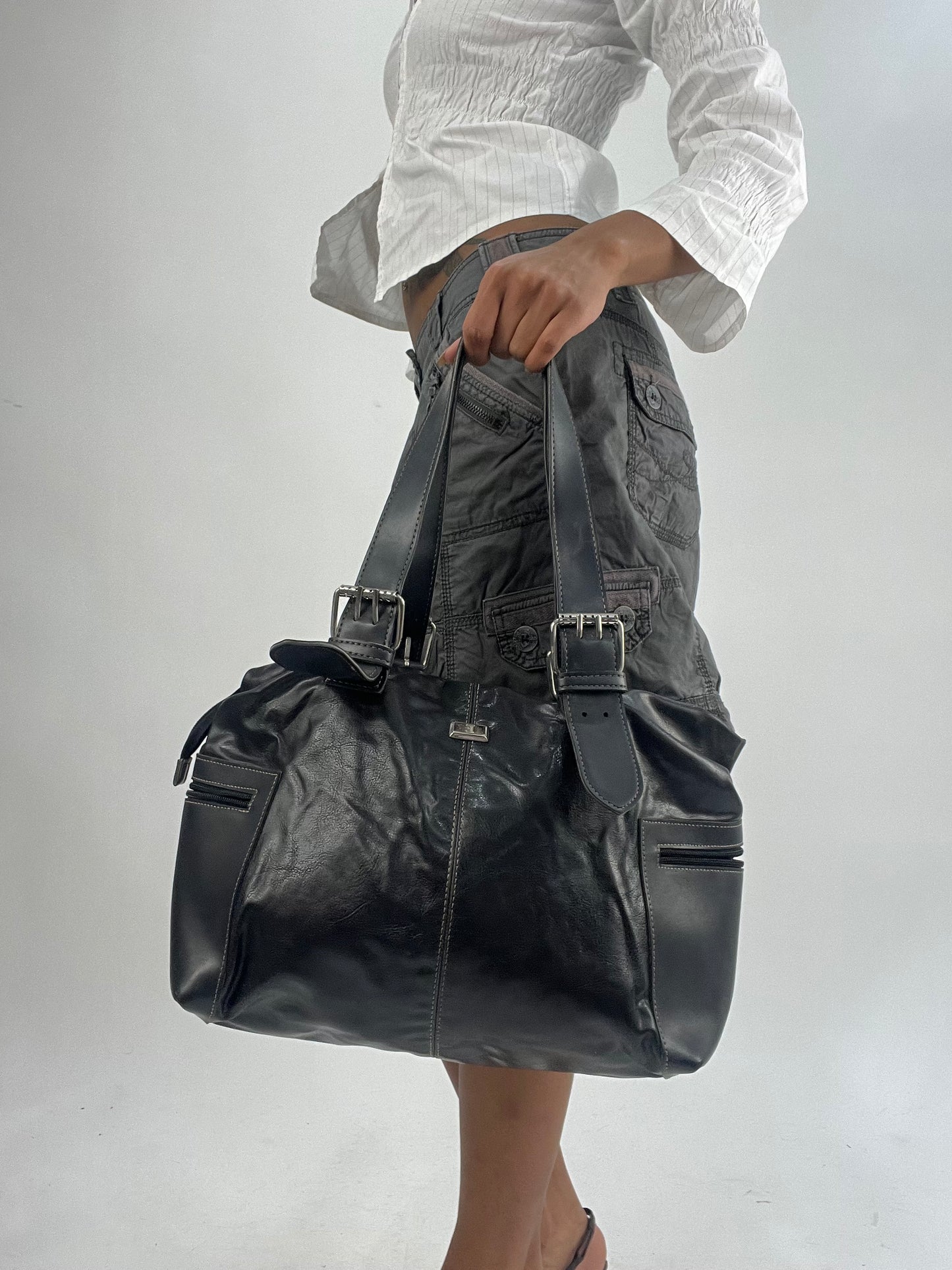 vintage edit thirty-five | black faux leather shoulder bag