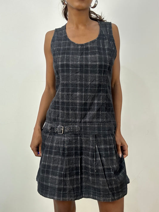 BEST PICKS | medium grey plaid mini dress with buckle waist detail