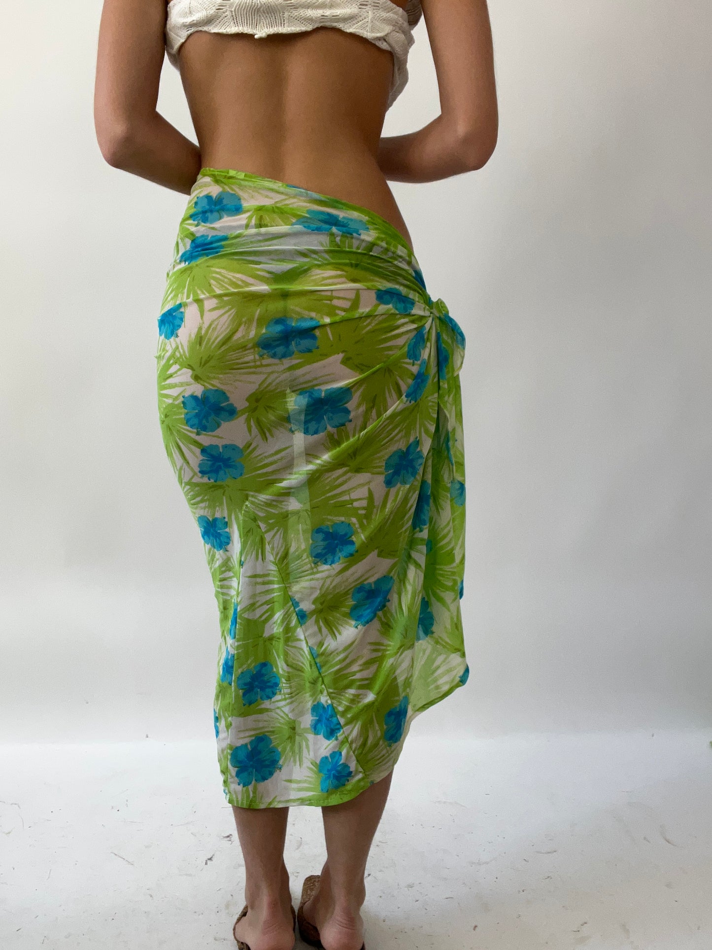 💚 GIRLS TRIP DROP | small green mesh wrap skirt with blue floral print