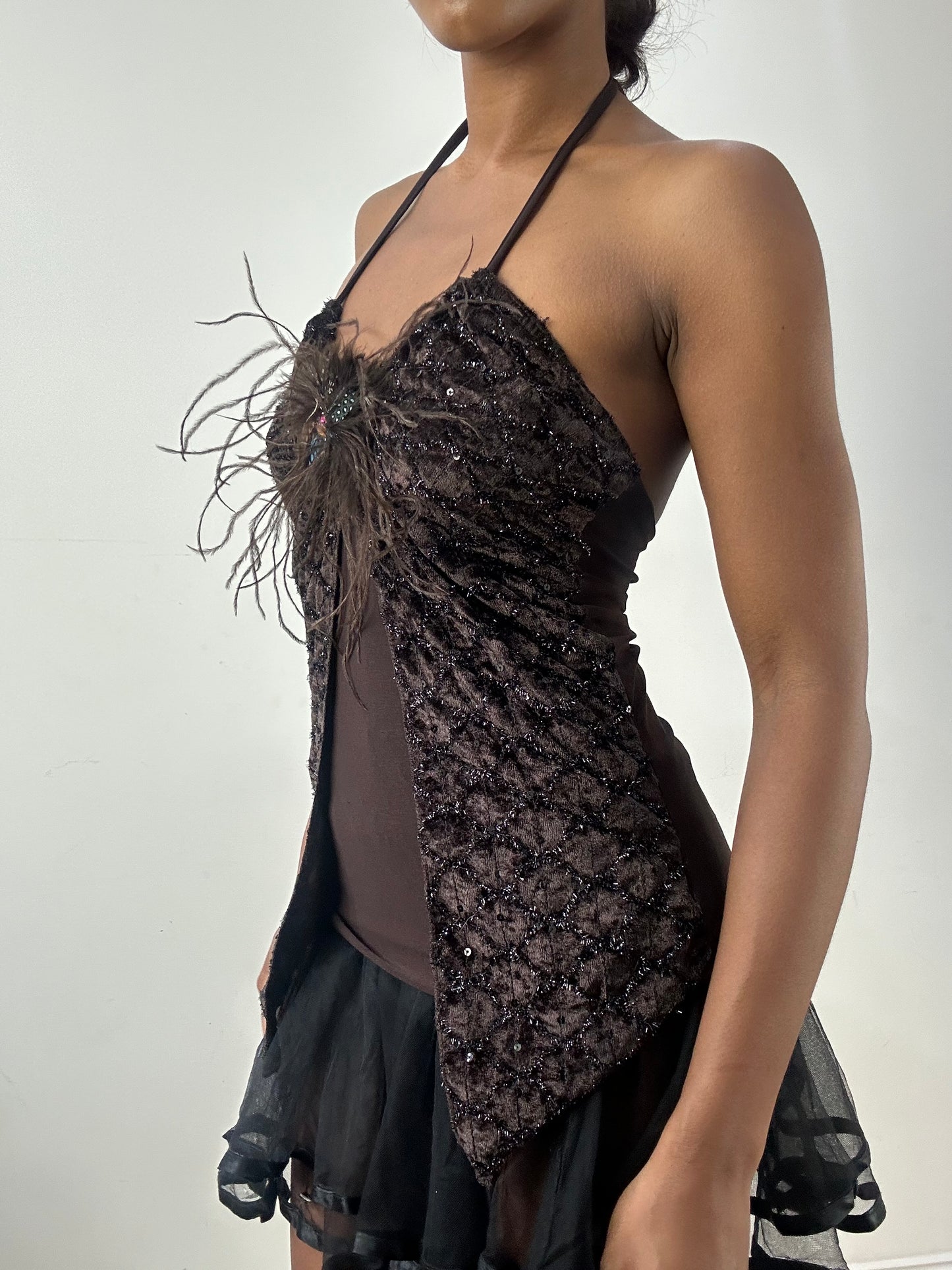 BEST PICKS | small brown halterneck top with sequin details