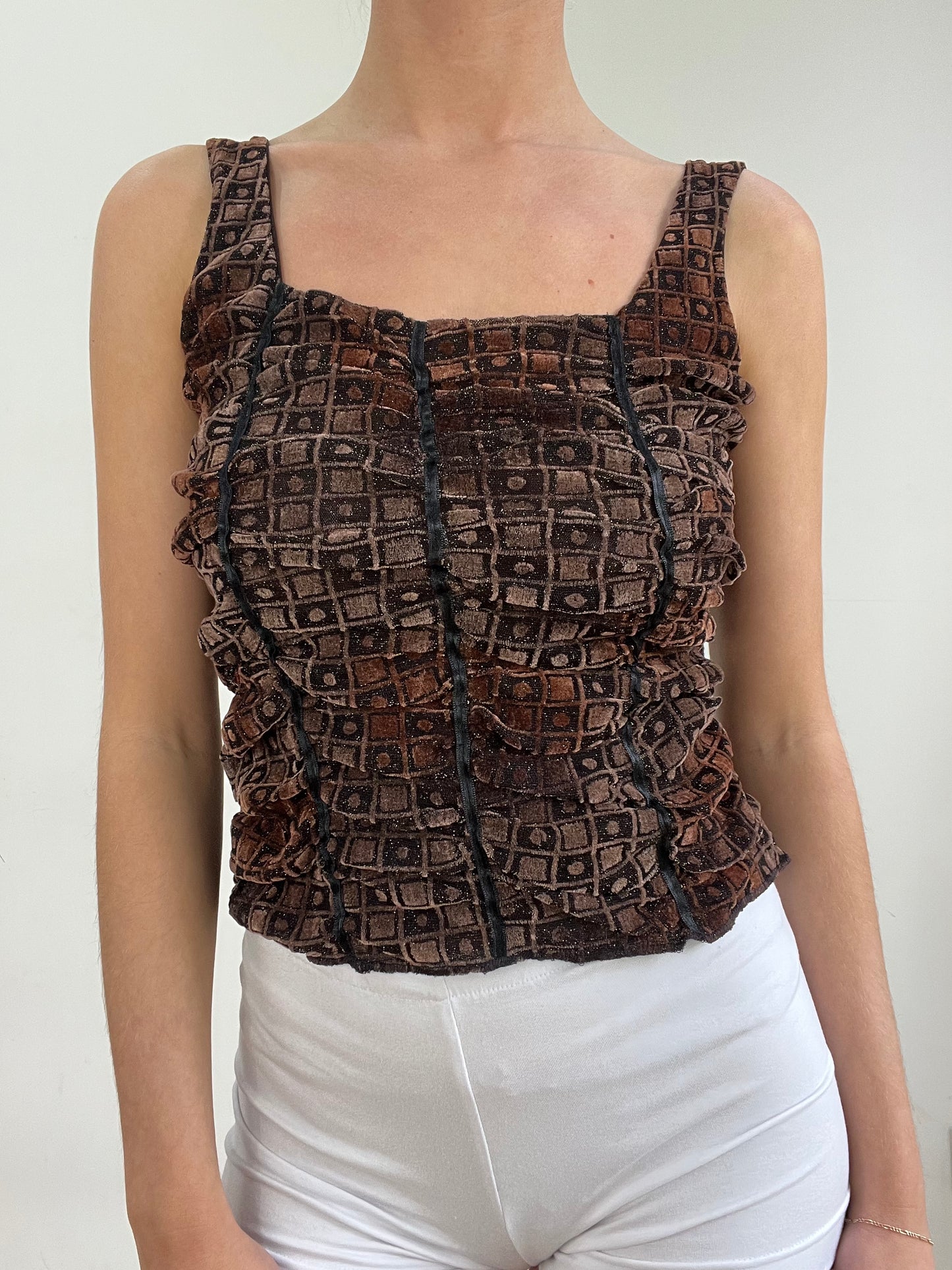 #341 SAMPLE SALE | small brown velour corset style top