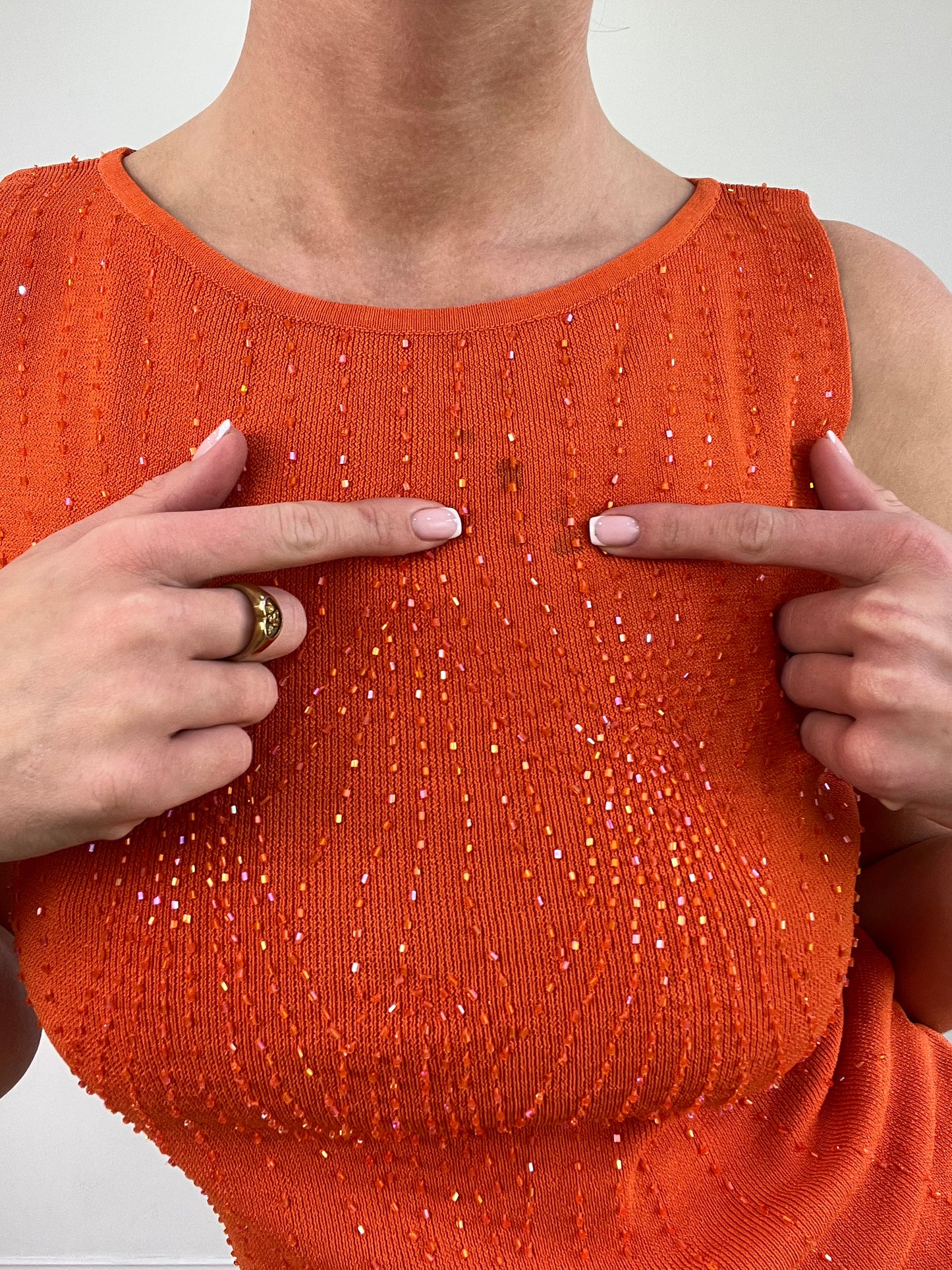 vintage edit twenty | medium orange beaded tank top