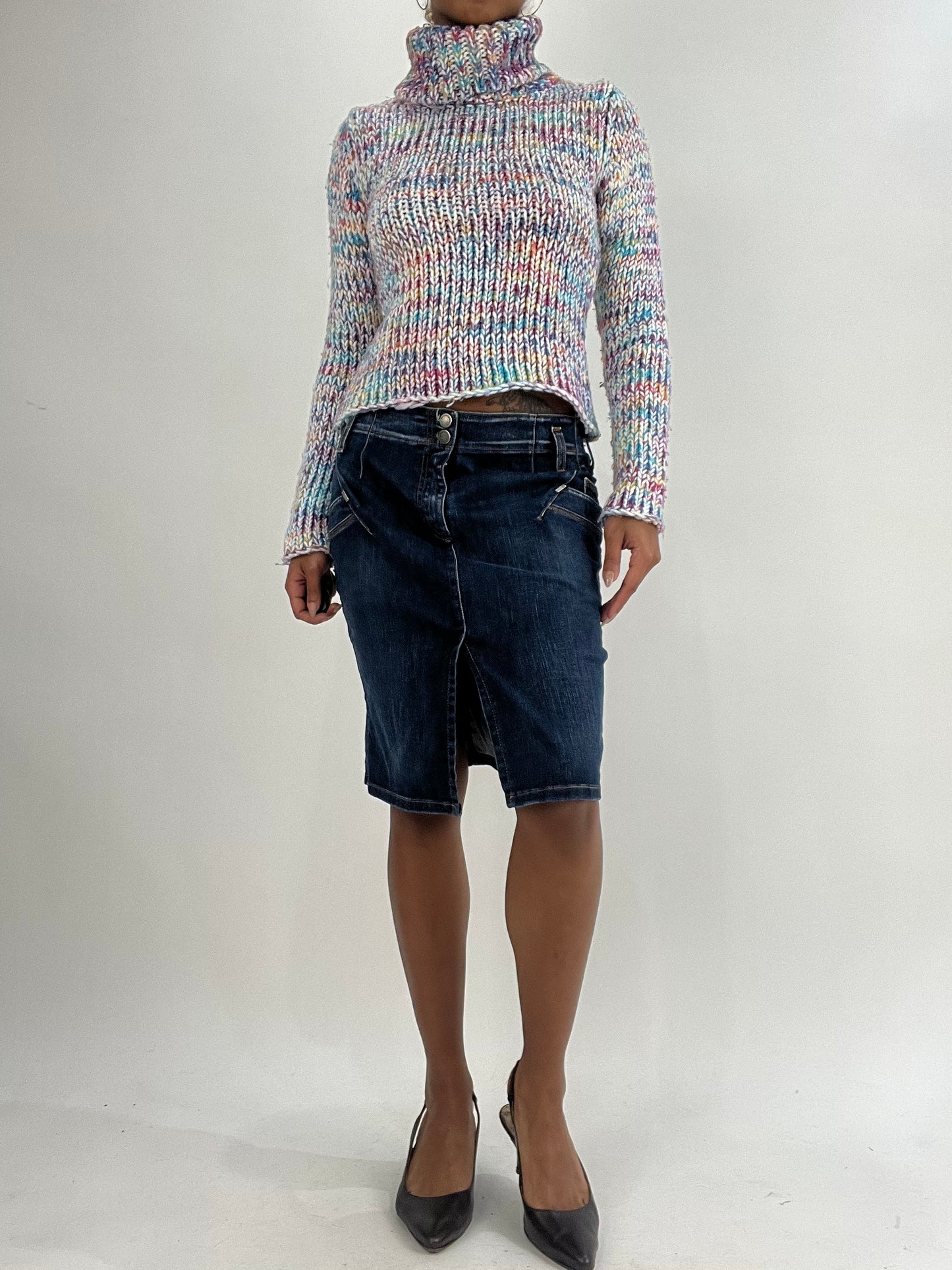 vintage edit thirty-five | small blue denim midi skirt