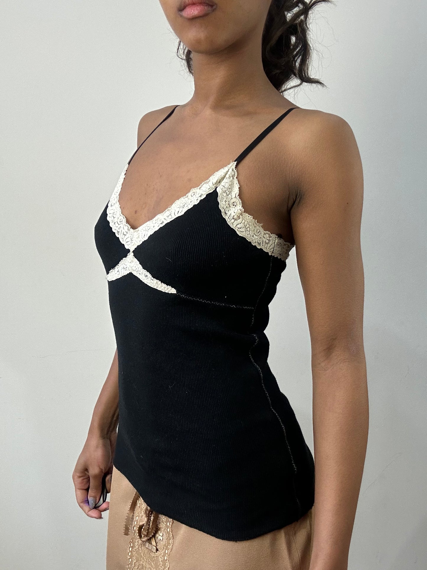 romantic grunge edit | small black cami top with lace trim detail