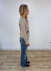 small taupe fitted leather-look jacket