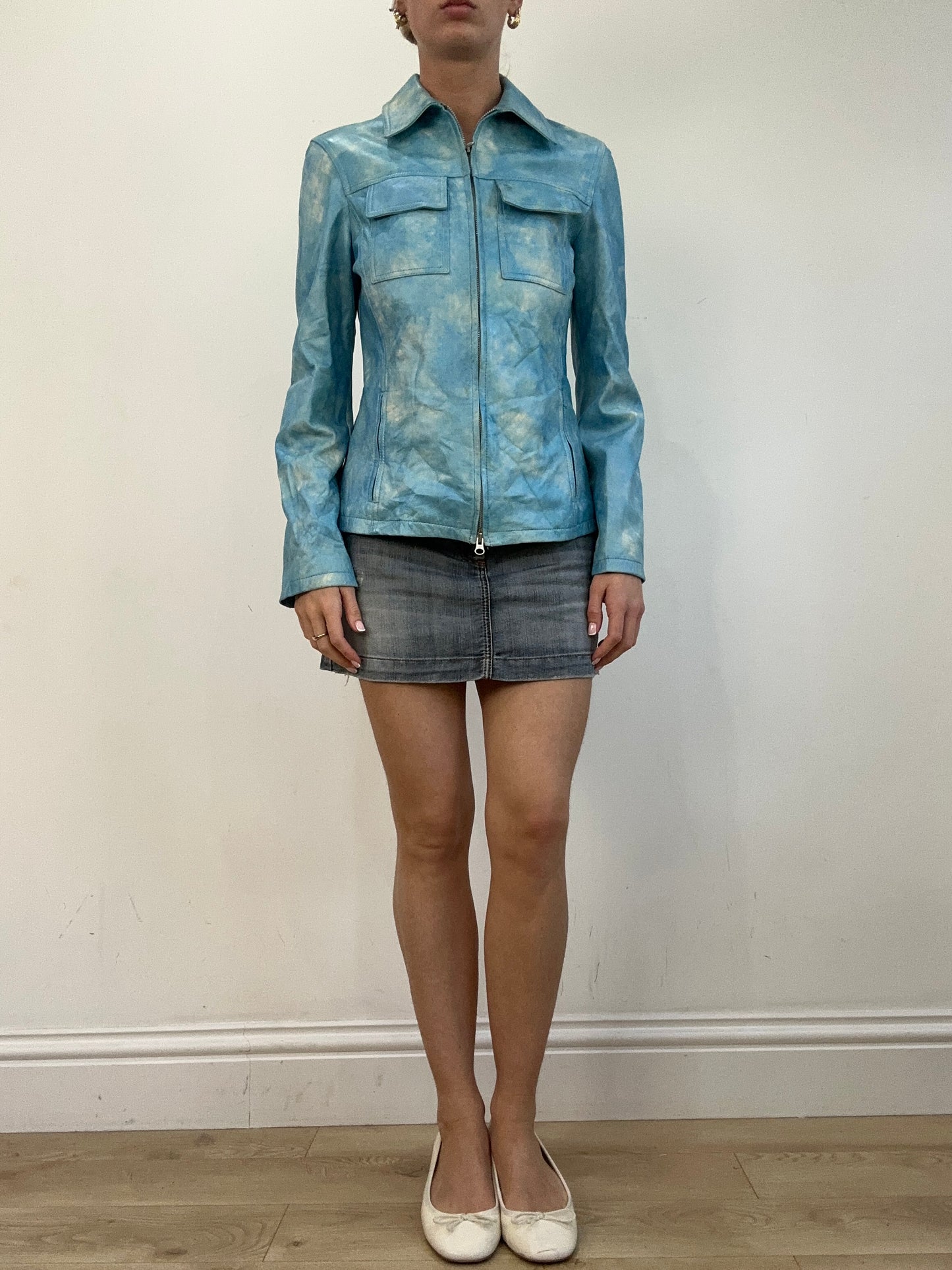 vintage edit twenty | small blue and white faux leather jacket