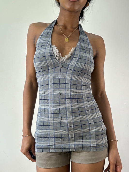 vintage edit twenty-one | small grey and blue plaid halterneck top