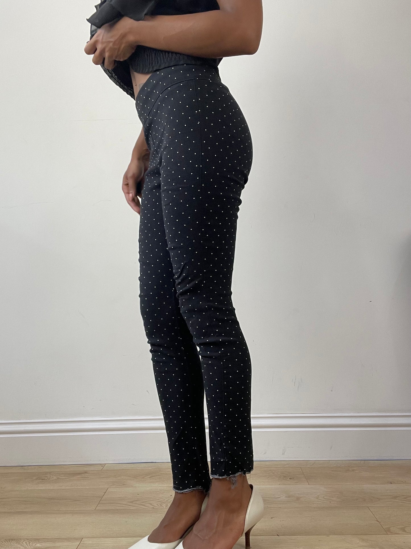 vintage edit twenty-six | small black skinny trousers with polka dot print