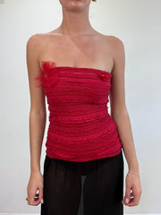 vintage edit: wedding guest | small red bandeau top with lace panel detail