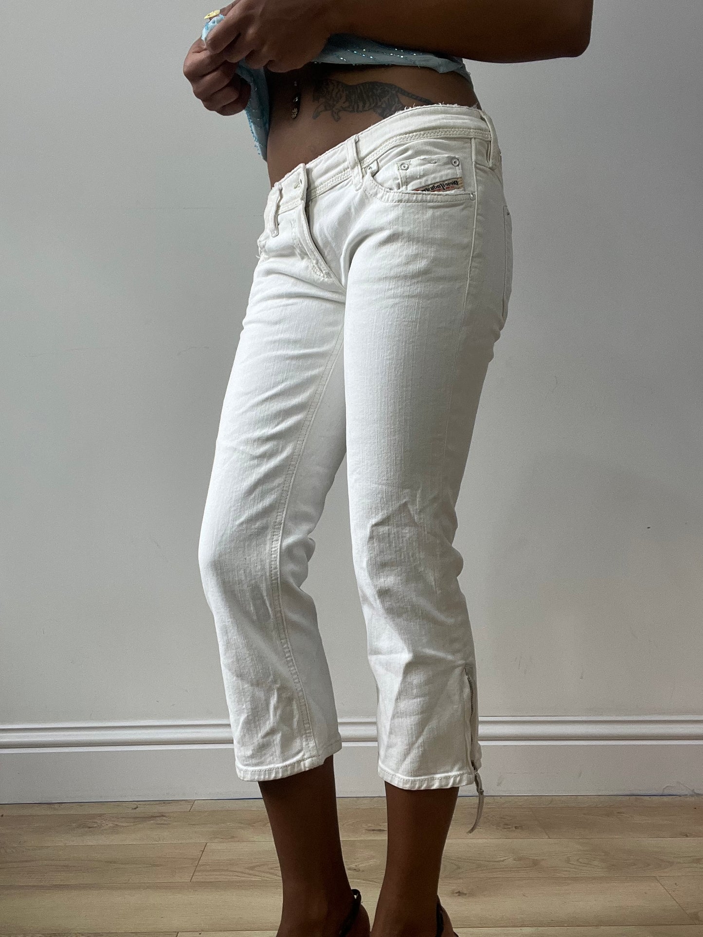 vintage edit thirty-two | small white diesel cropped denim jeans