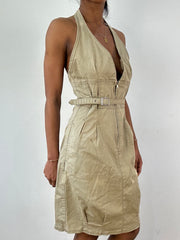 vintage edit twenty-one | medium beige cargo zip up mini dress