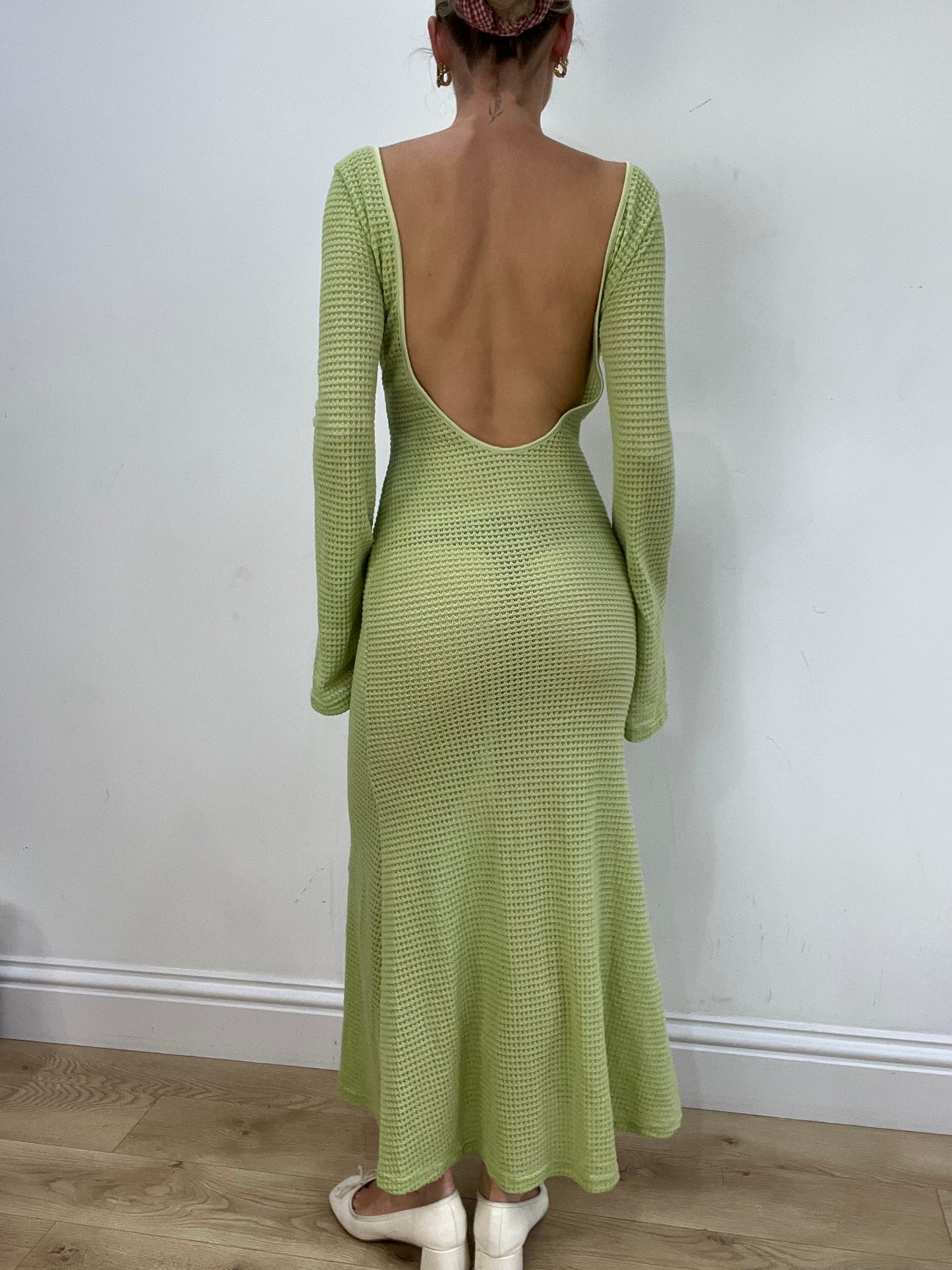 vintage edit seventeen | medium green crochet long sleeve dress