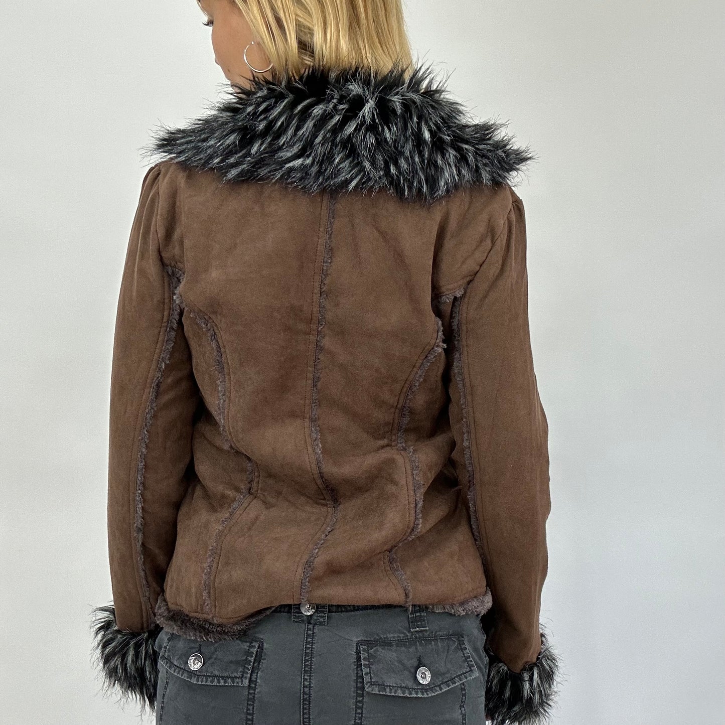 BEST PICKS | small brown suede jacket with grey fur detail
