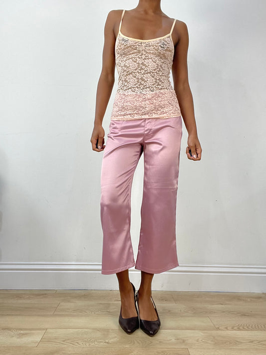 vintage edit: halloween | medium pink satin style cropped trousers