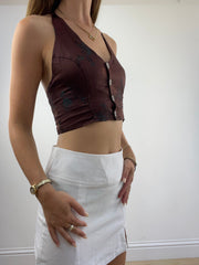TAYLOR SWIFT DROP | xs burgundy halterneck button up top with lace up back detail