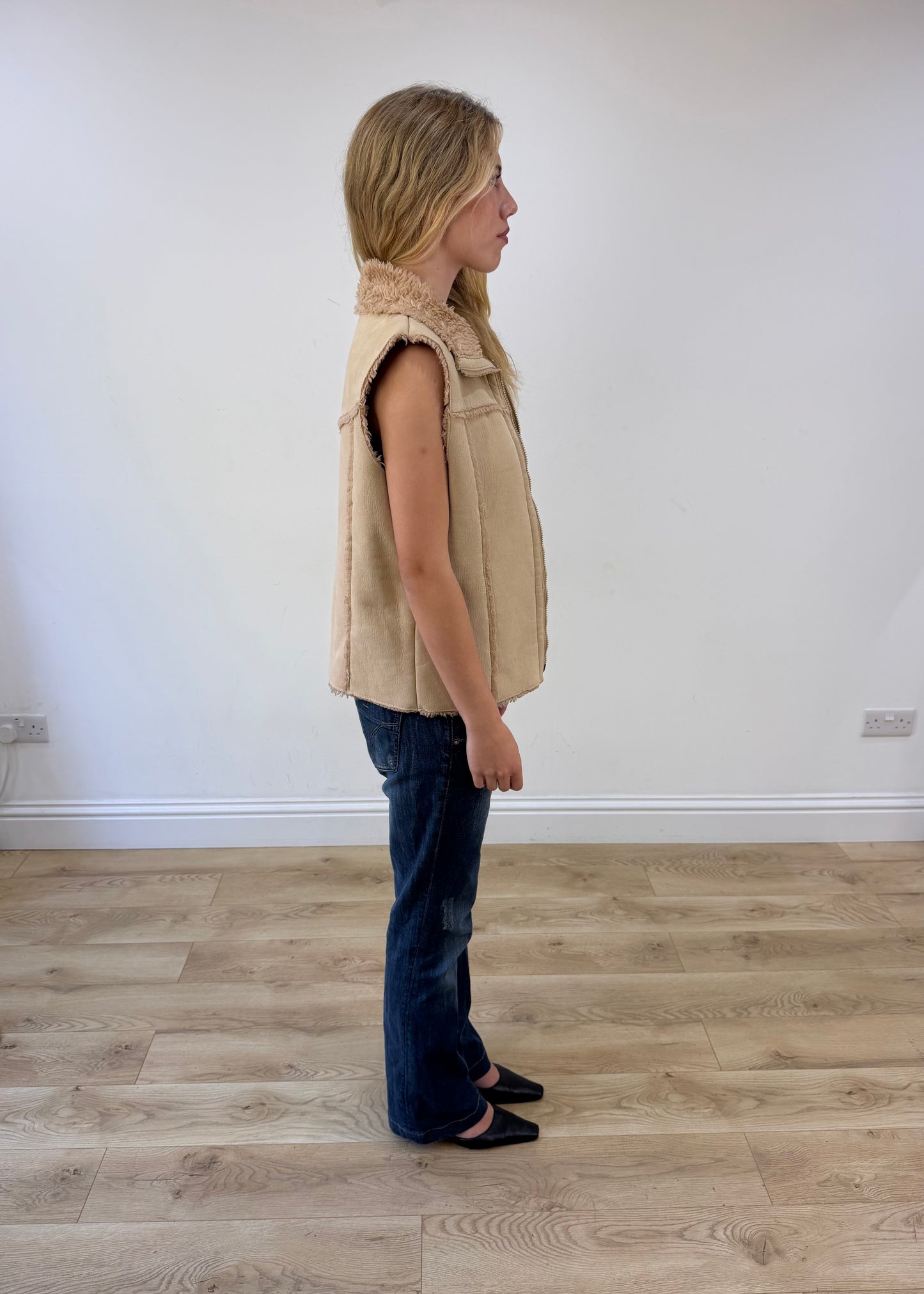 medium beige faux suede gilet