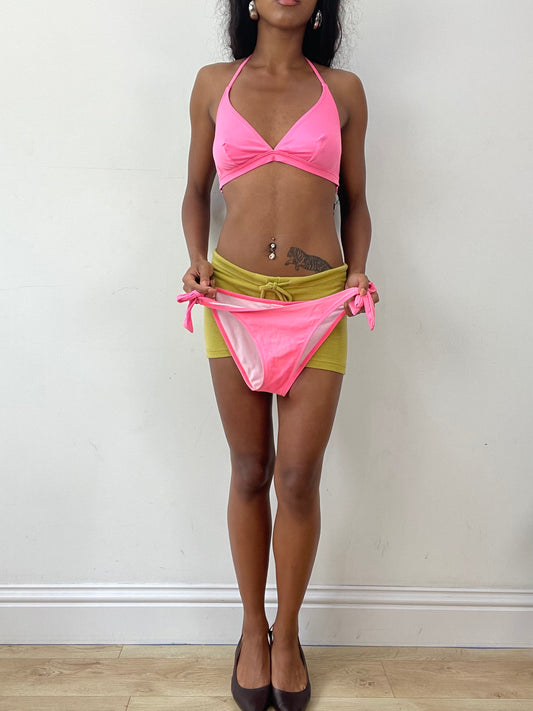 vintage edit twenty-five | medium pink united colors of benetton bikini top with pink bottoms