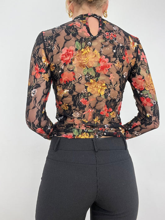WINTER ESSENTIALS | Pequeno preto semi-chave lace floral vestido de mulher