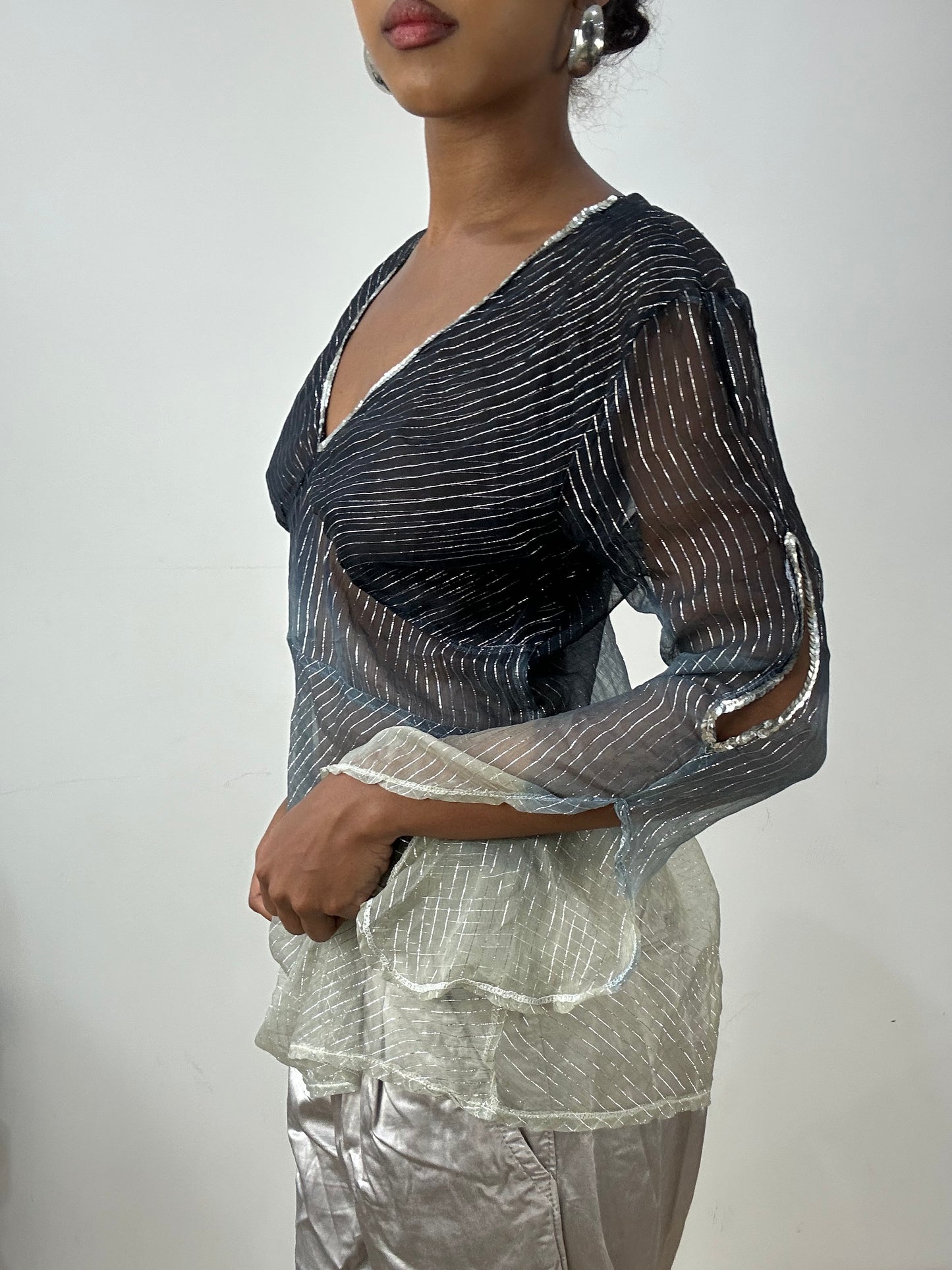 vintage edit: halloween | small navy blue and silver gradient sheer top
