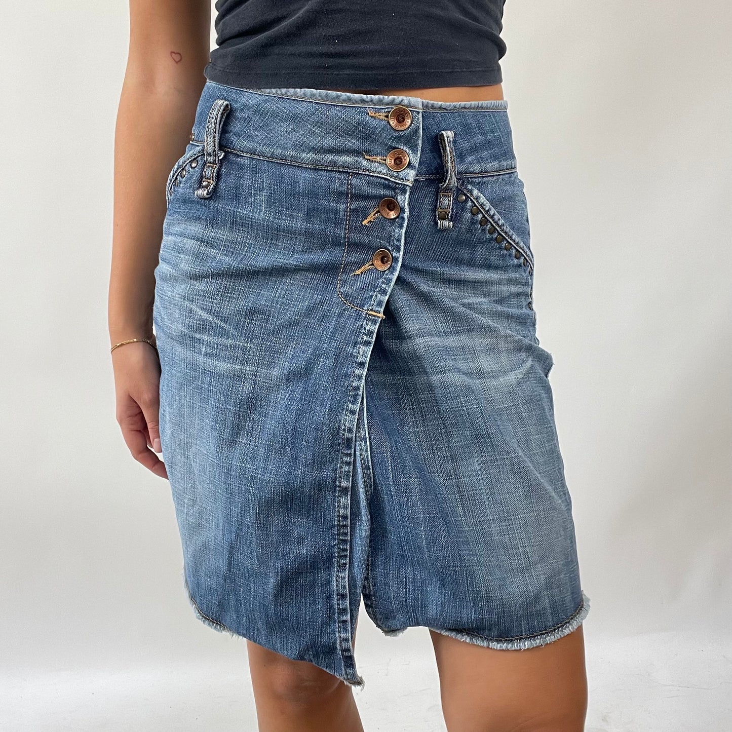 FRESHERS FIT DROP | small denim wrap skirt with studs