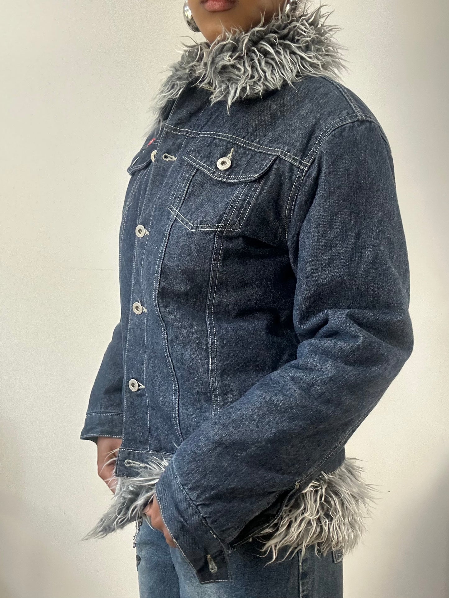 AUTUMN EDIT | small blue denim jacket with grey faux fur lining