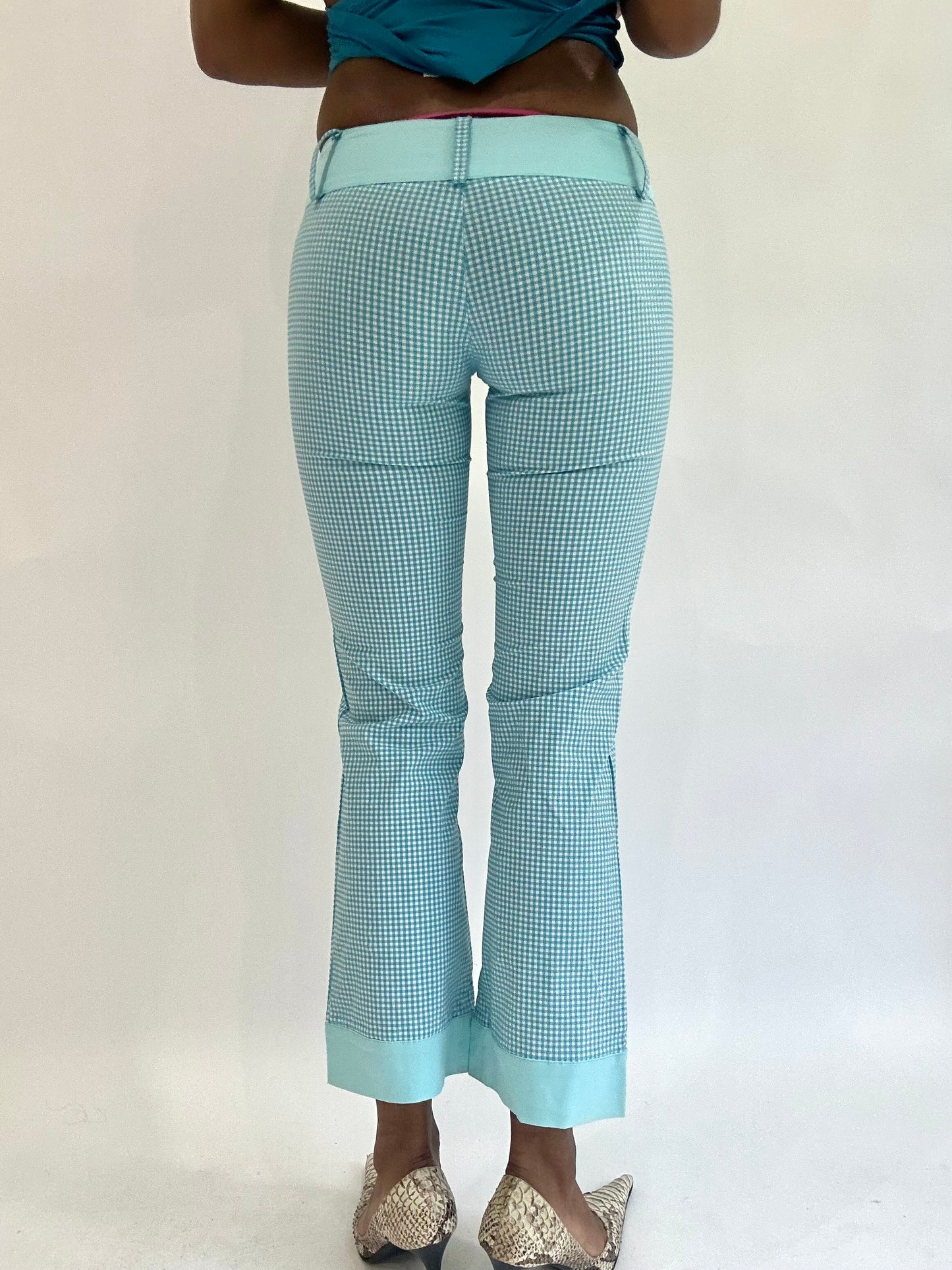 colourmaxxing drop | extra small blue gingham cropped trousers