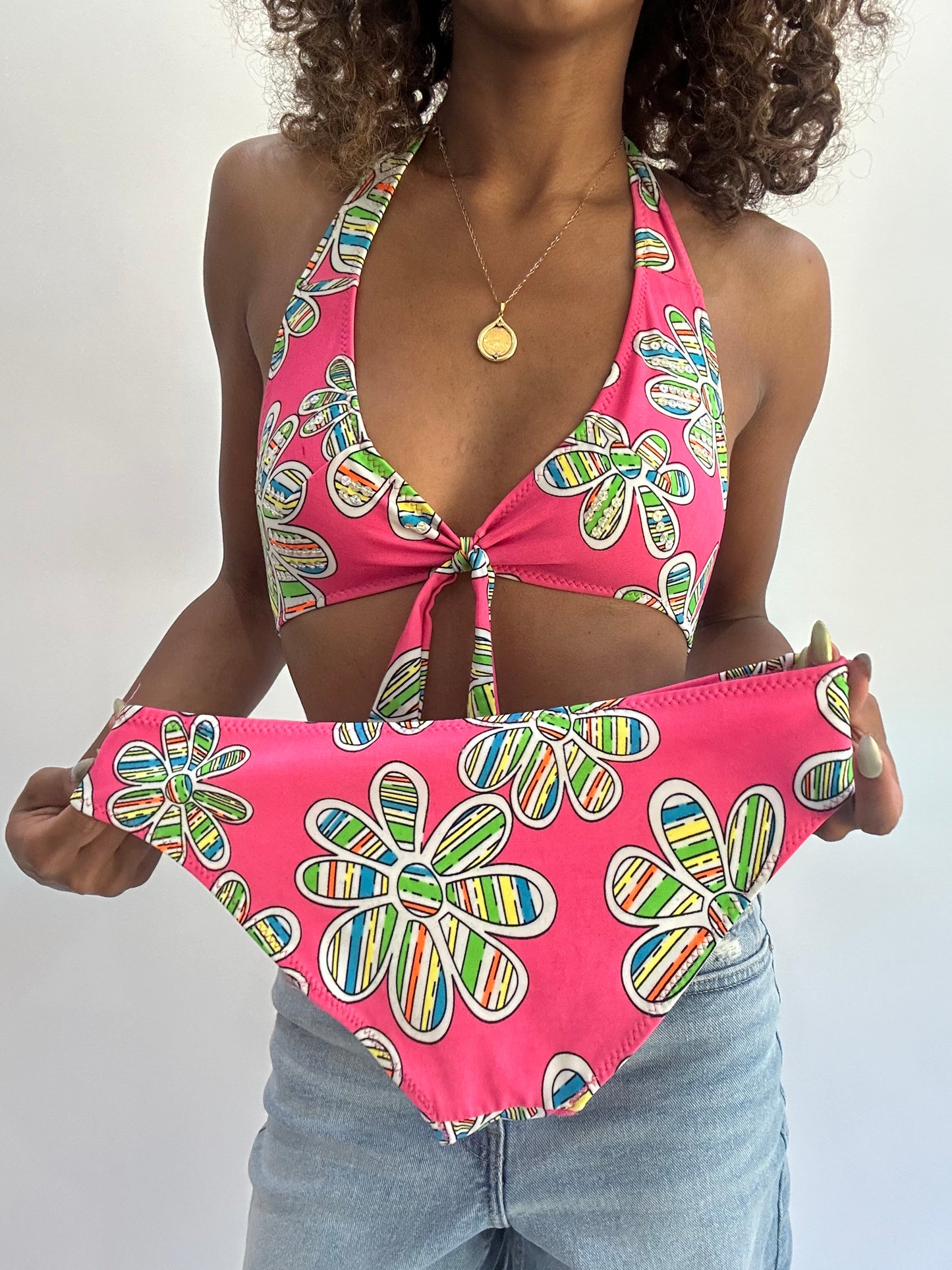 beach drop | small/medium pink floral bikini set