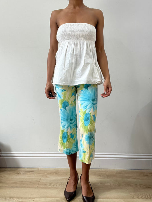 spring edit | extra small blue floral cropped capri trousers