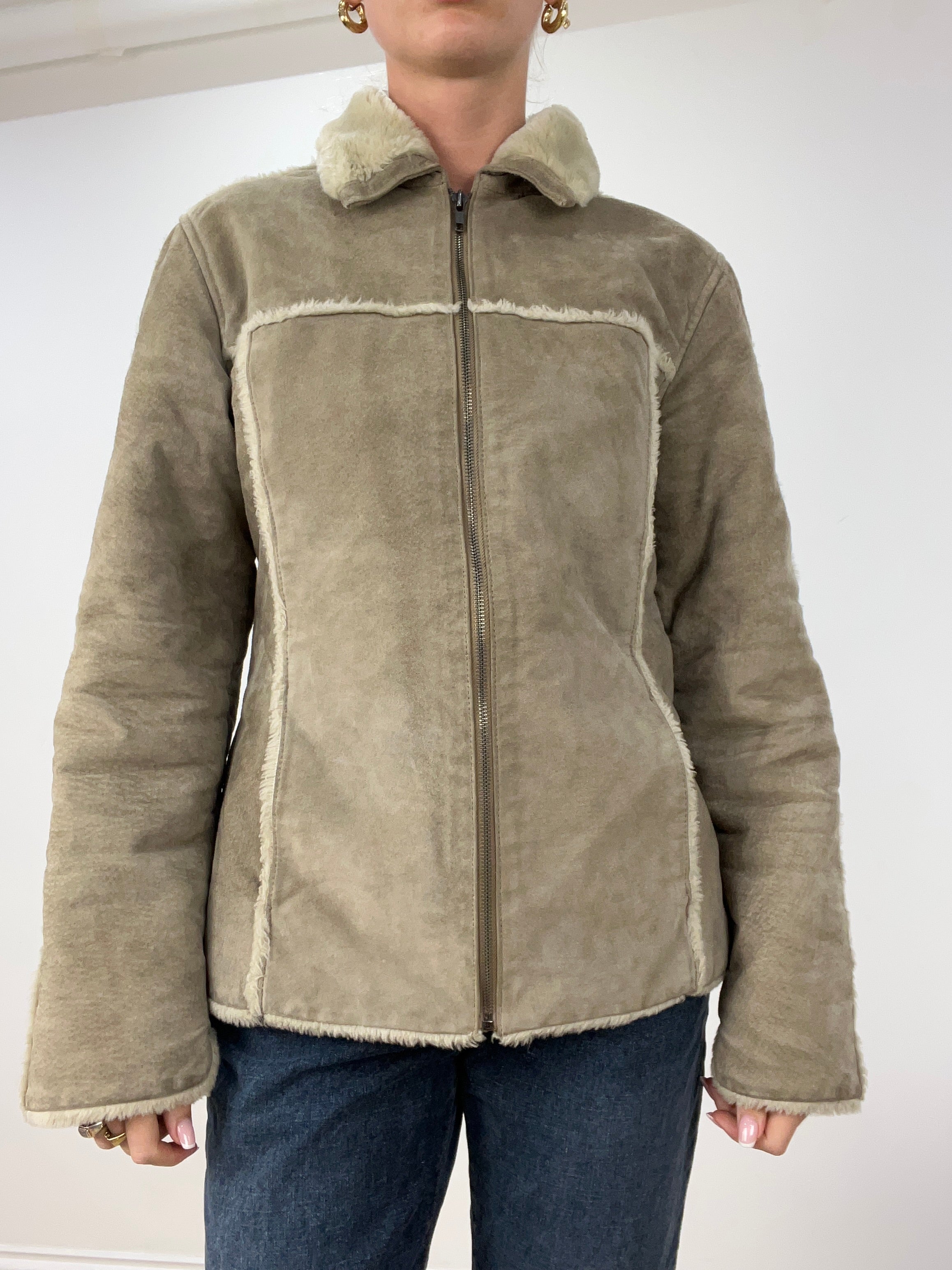 vintage edit six | medium grey suede style zip up jacket – remass
