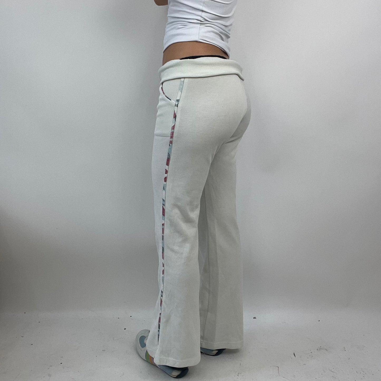 PARIS HILTON DROP | small cream stretchy sporty joggers with patterned side stripe