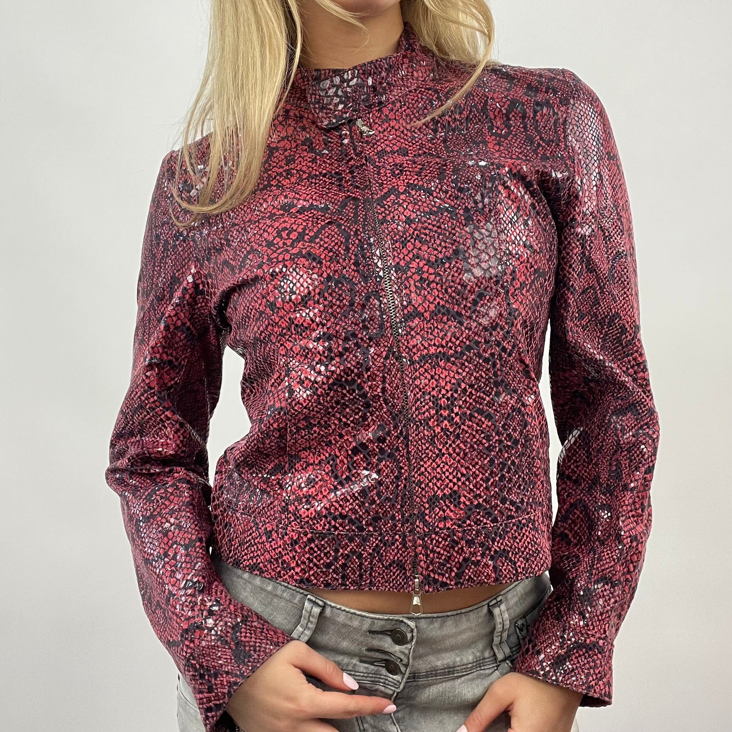 GALENTINES DAY DROP | small red snakeskin dual zip jacket