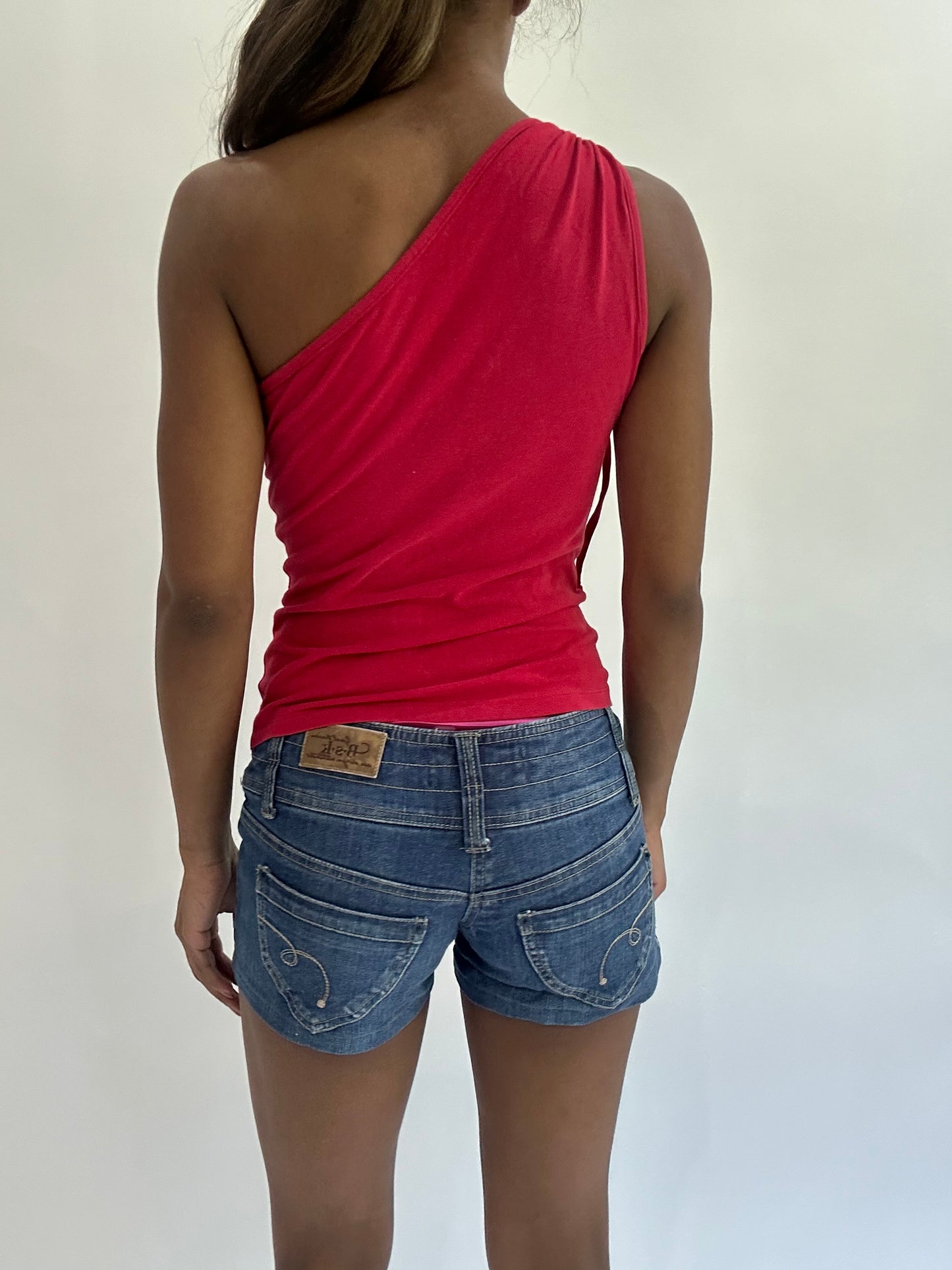 colourmaxxing drop | small red asymmetric one shoulder top