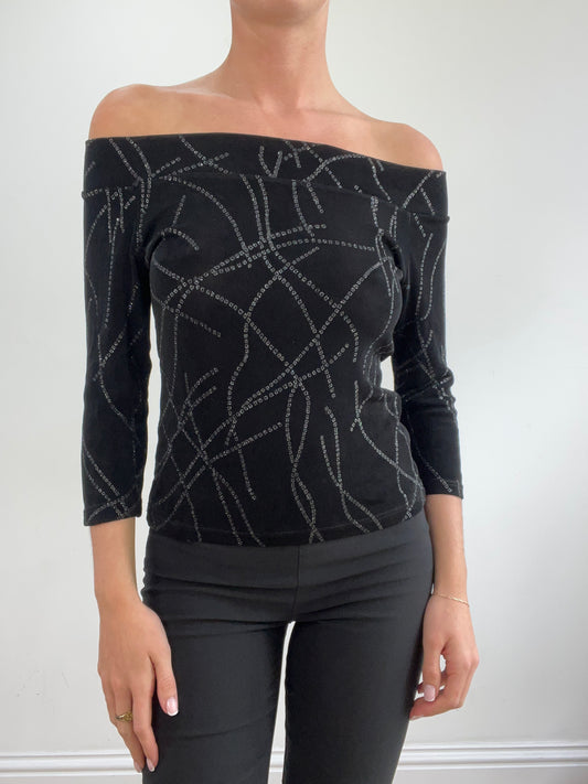 vintage edit twenty-two | medium  black off the shoulder top with glitter detail