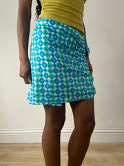 💻‼️ small blue and green circle print beach wrap skirt