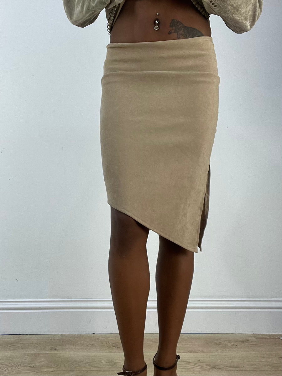 vintage edit thirty-three | extra small beige pimkie asymmetric midi skirt